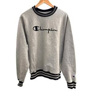 Champion Retro Reverse Weave Gray Classic Sweatshirt Raised Logo Sm